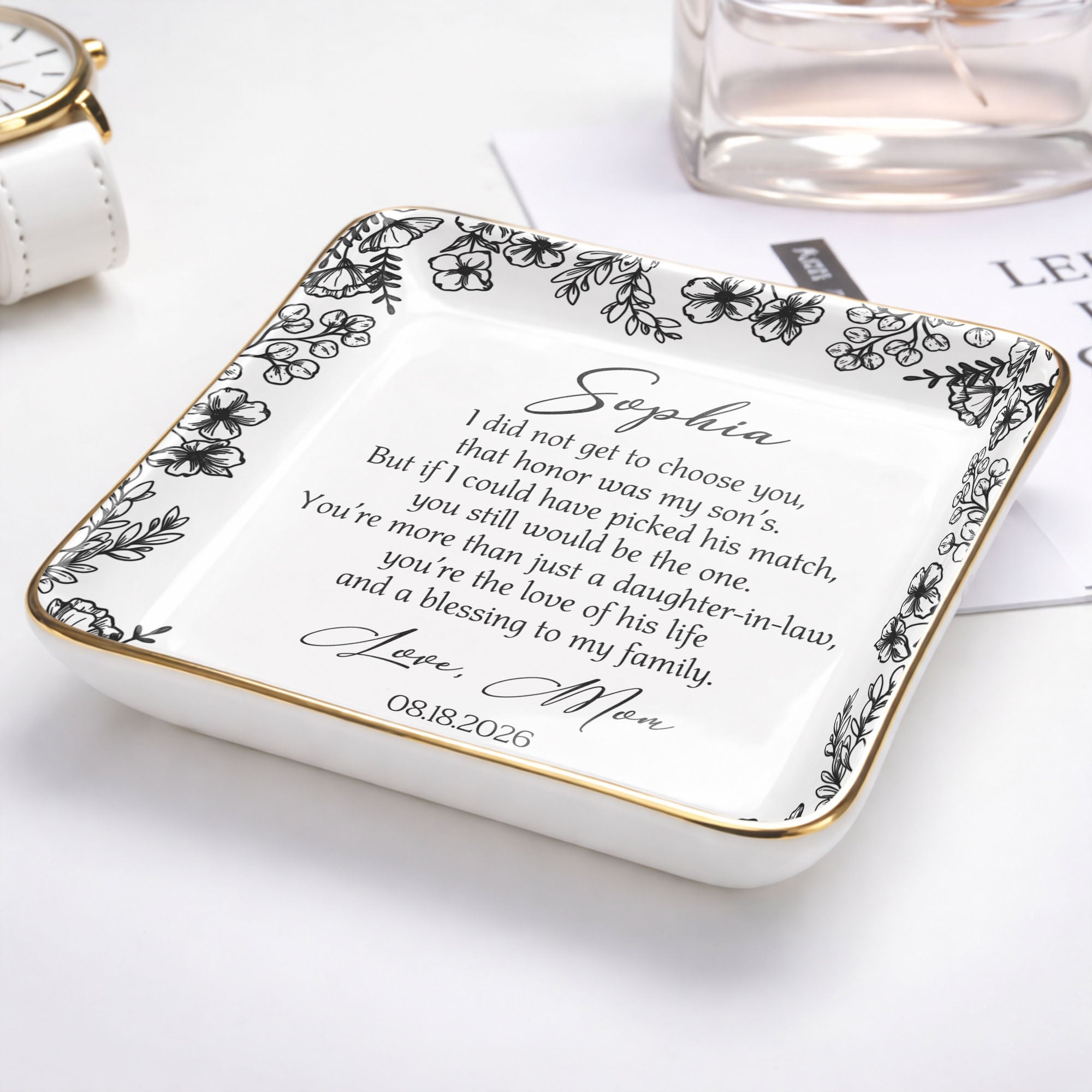 I Did Not Get To Choose You Floral Daughter In Law Gift - Personalized Custom Jewelry Dish, Ceramic Dish, Square Shape - DILA322_SCRF
