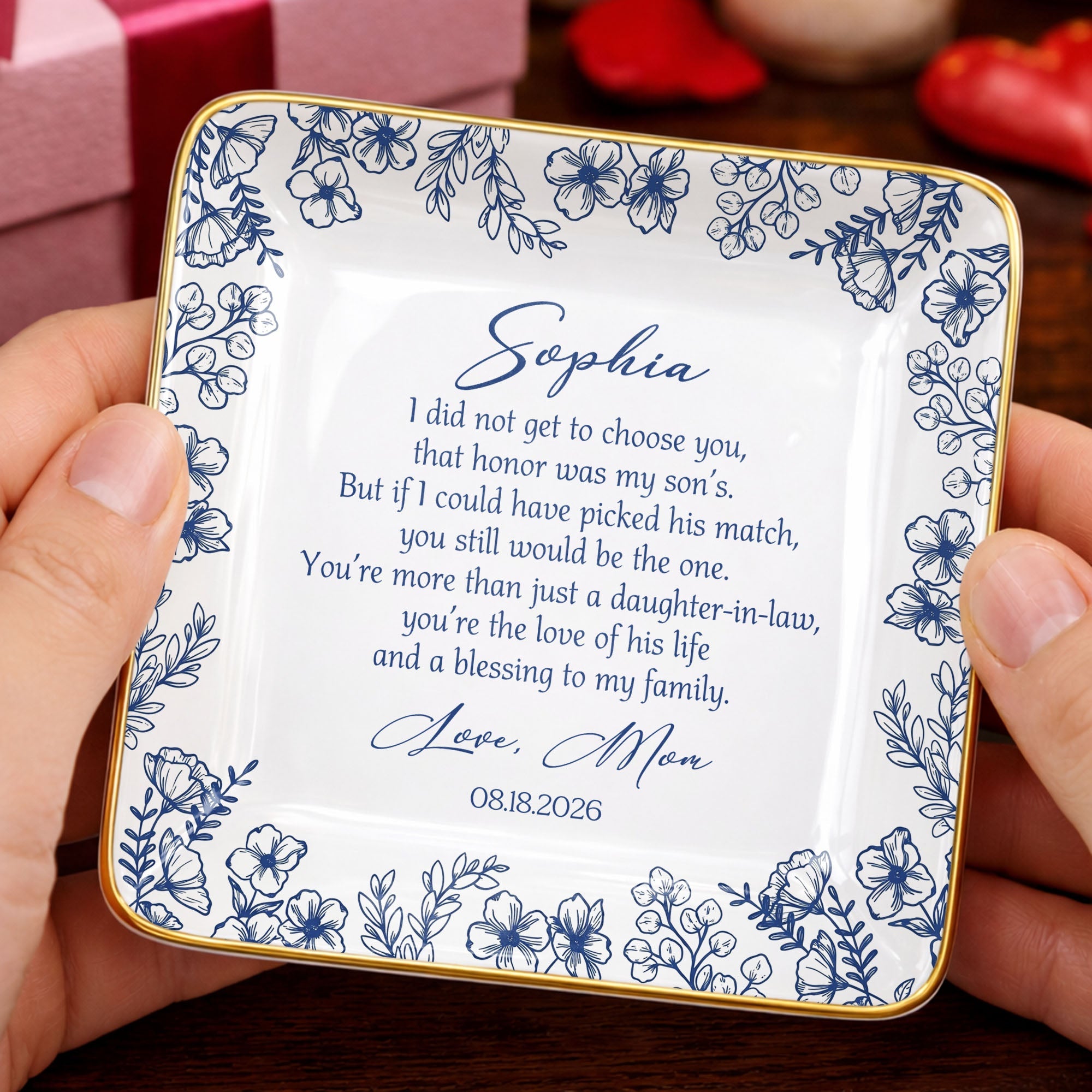 I Did Not Get To Choose You Floral Daughter In Law Gift - Personalized Custom Jewelry Dish, Ceramic Dish, Square Shape - DILA322_SCRF