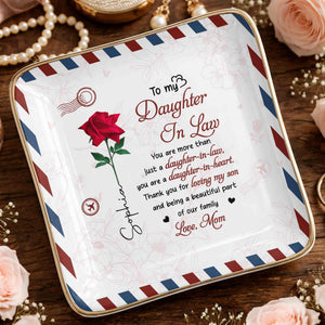 To My Daughter In Law More Than Just A Daughter Flower Envelope - Personalized Custom Jewelry Dish, Ceramic Dish, Square Shape - DILA333_SCRF