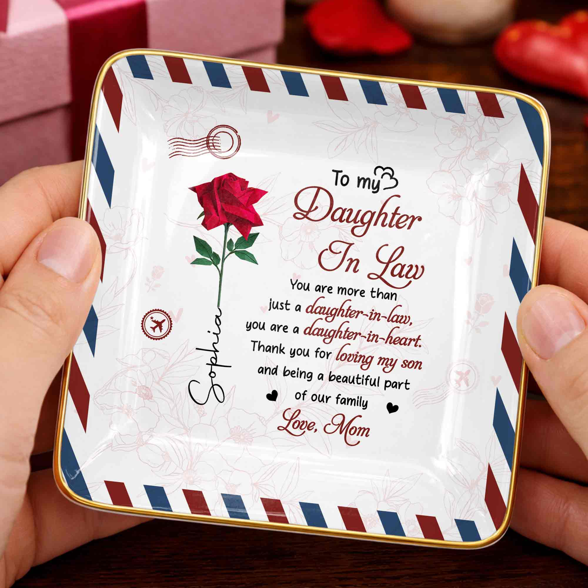 To My Daughter In Law More Than Just A Daughter Flower Envelope - Personalized Custom Jewelry Dish, Ceramic Dish, Square Shape - DILA333_SCRF