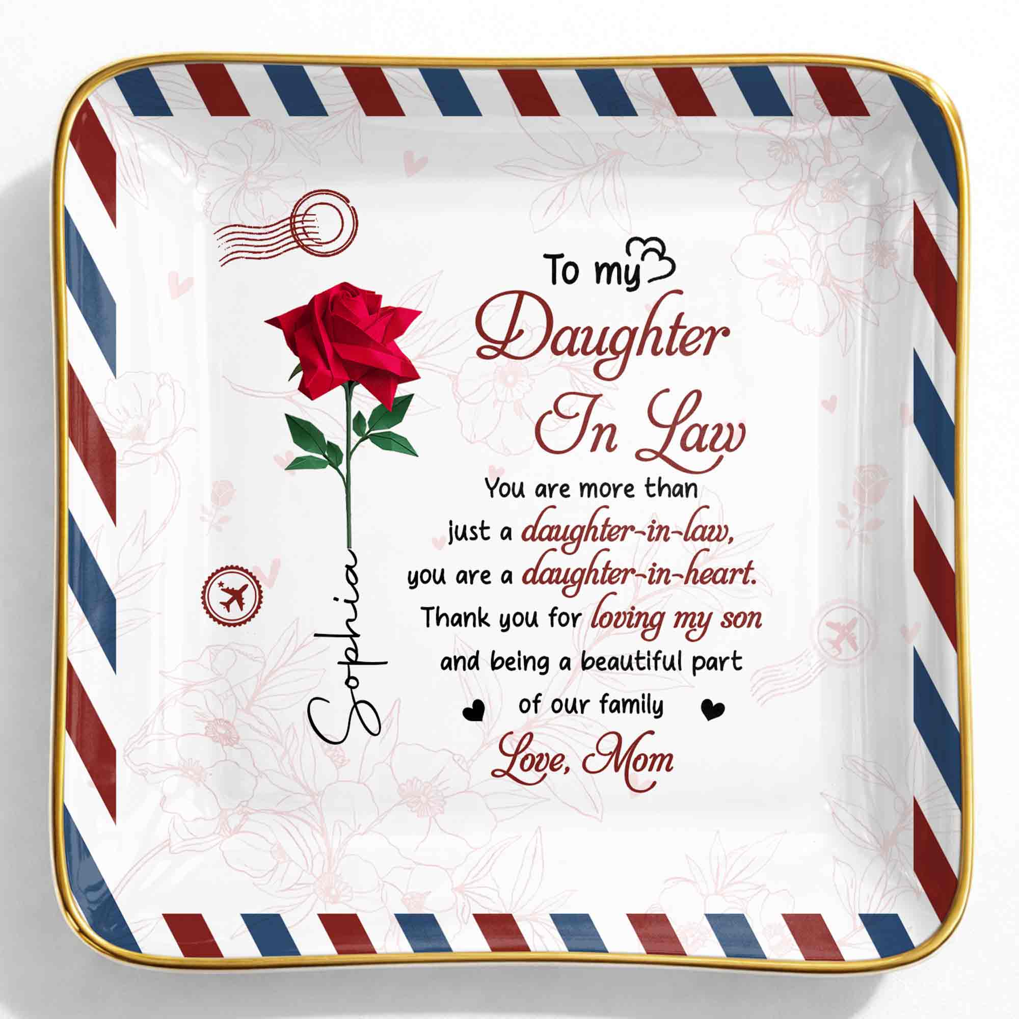 To My Daughter In Law More Than Just A Daughter Flower Envelope - Personalized Custom Jewelry Dish, Ceramic Dish, Square Shape - DILA333_SCRF
