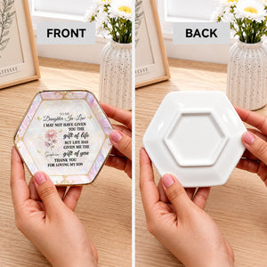 To My Daughter-In-Law Gift Of You Flower Butterfly - Personalized Custom Jewelry Dish, Ceramic Dish, Hexagonal Shape - DILA336_HECRD