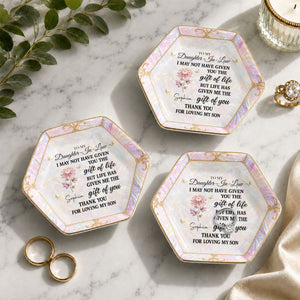 To My Daughter-In-Law Gift Of You Flower Butterfly - Personalized Custom Jewelry Dish, Ceramic Dish, Hexagonal Shape - DILA336_HECRD