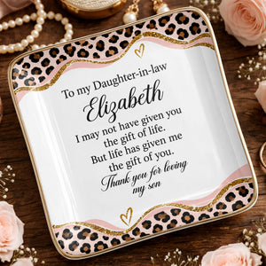 To My Daughter In Law Leopard Pattern Jewelry Dish Gift - Personalized Custom Jewelry Dish, Ceramic Dish, Square Shape - DILA354_SCRF
