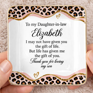 To My Daughter In Law Leopard Pattern Jewelry Dish Gift - Personalized Custom Jewelry Dish, Ceramic Dish, Square Shape - DILA354_SCRF