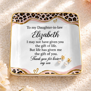 To My Daughter In Law Leopard Pattern Jewelry Dish Gift - Personalized Custom Jewelry Dish, Ceramic Dish, Square Shape - DILA354_SCRF