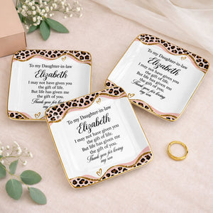 To My Daughter In Law Leopard Pattern Jewelry Dish Gift - Personalized Custom Jewelry Dish, Ceramic Dish, Square Shape - DILA354_SCRF