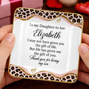 To My Daughter In Law Leopard Pattern Jewelry Dish Gift - Personalized Custom Jewelry Dish, Ceramic Dish, Square Shape - DILA354_SCRF