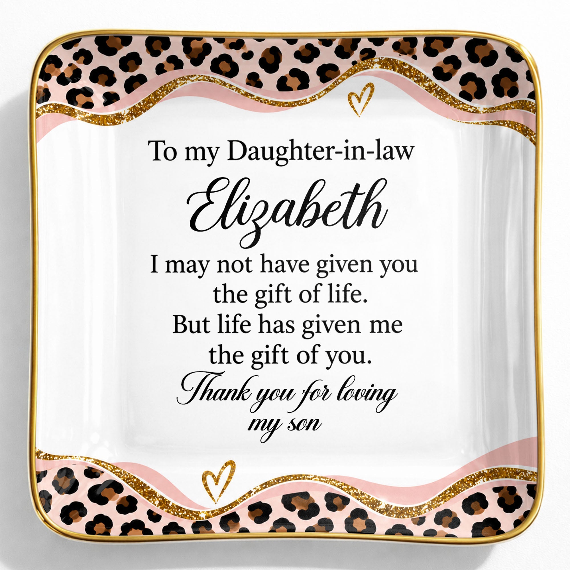 To My Daughter In Law Leopard Pattern Jewelry Dish Gift - Personalized Custom Jewelry Dish, Ceramic Dish, Square Shape - DILA354_SCRF
