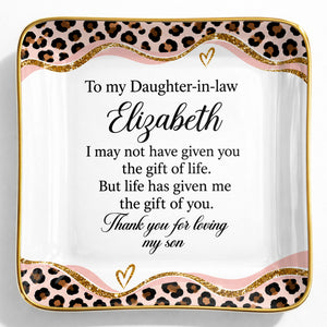 To My Daughter In Law Leopard Pattern Jewelry Dish Gift - Personalized Custom Jewelry Dish, Ceramic Dish, Square Shape - DILA354_SCRF