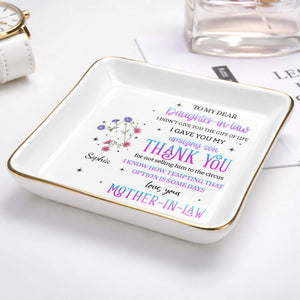 To My Dear Daughter In Law Flower Thank You For Not Selling Him - Personalized Custom Jewelry Dish, Ceramic Dish, Square Shape - DILA356_SCRF