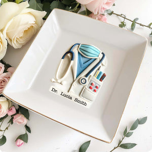 Perfect Gift For Healthcare Professionals, Stethoscope and Medical Coat - Personalized Custom Jewelry Dish, Square Ceramic Dish - DOC003_SCRD