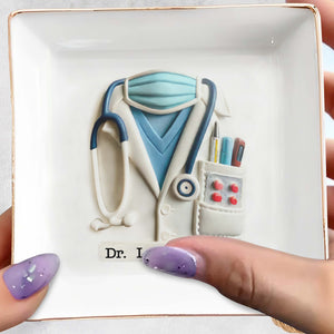 Perfect Gift For Healthcare Professionals, Stethoscope and Medical Coat - Personalized Custom Jewelry Dish, Square Ceramic Dish - DOC003_SCRD