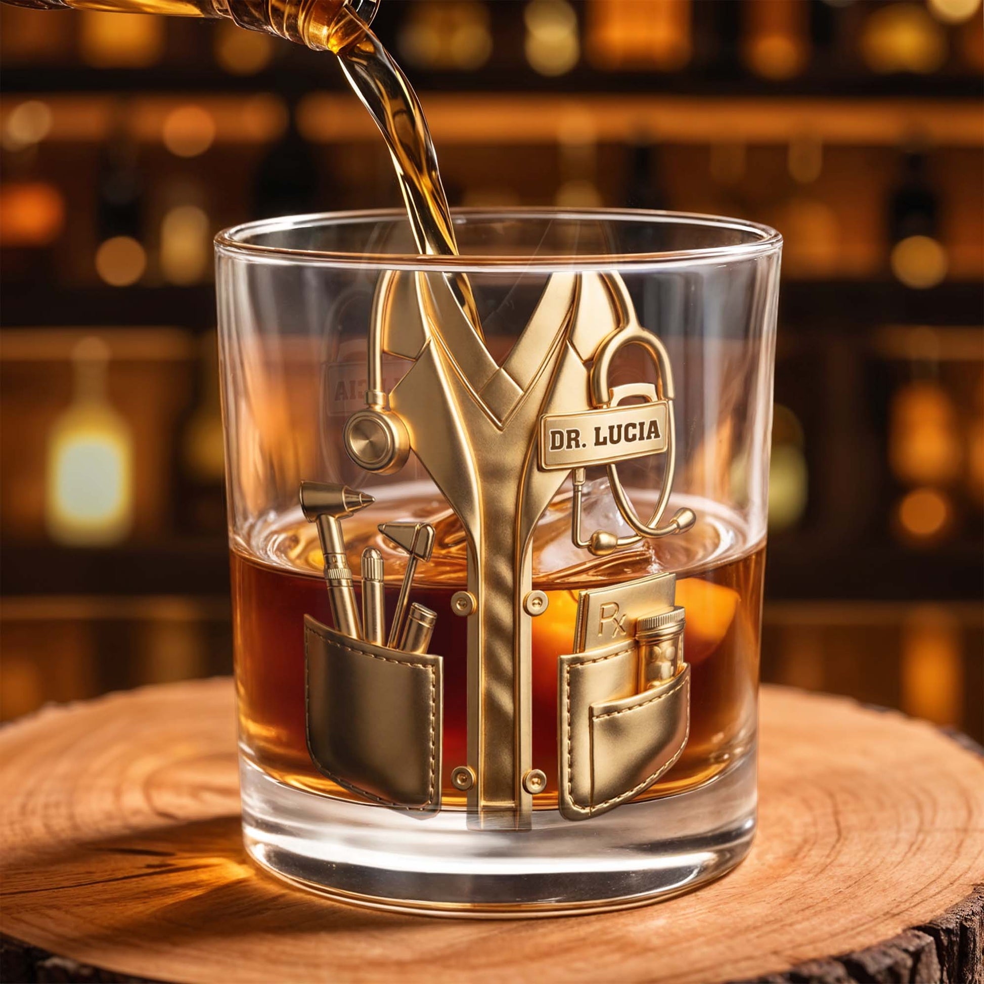 A Dedicated Healer Lab Coat With Stethoscope And Medical Tools - Personalized Custom Whiskey Glass - DOC078_RWG