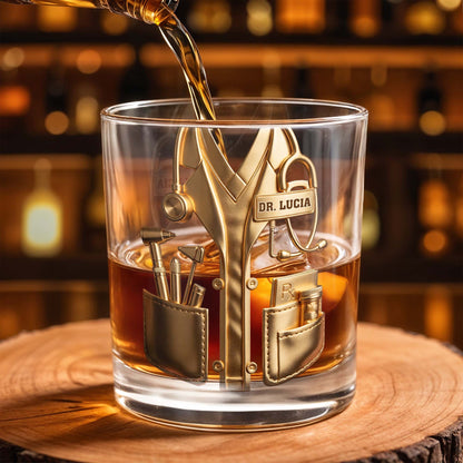 A Dedicated Healer Lab Coat With Stethoscope And Medical Tools - Personalized Custom Whiskey Glass - DOC078_RWG