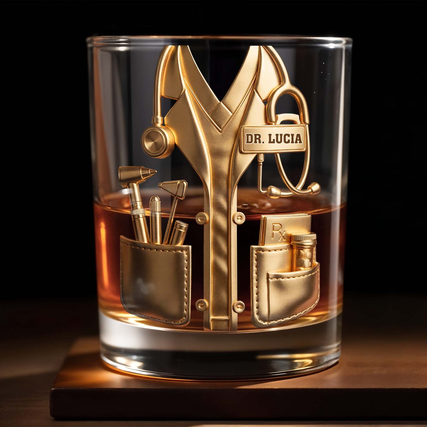 A Dedicated Healer Lab Coat With Stethoscope And Medical Tools - Personalized Custom Whiskey Glass - DOC078_RWG