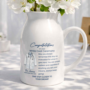 Congratulations On Your White Coat Ceremony With Medical Uniform Design - Personalized Ceramic Flower Vase