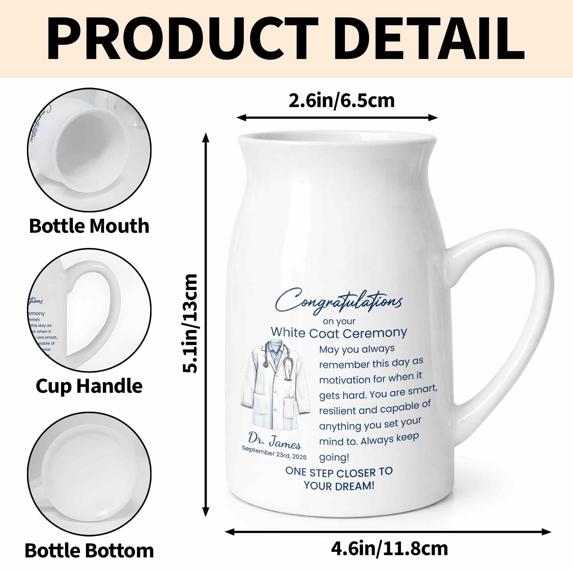 Congratulations On Your White Coat Ceremony With Medical Uniform Design - Personalized Ceramic Flower Vase