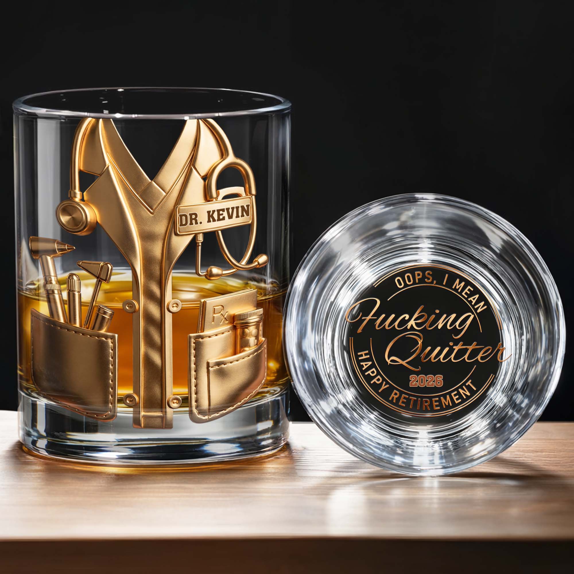 Oops I Mean Effing Quitter Happy Retirement Physician Lab Coat - Personalized Whiskey Glass - DOC140_PRIWI