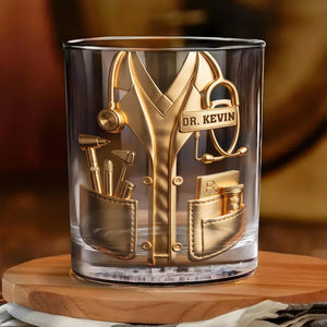 Oops I Mean Effing Quitter Happy Retirement Physician Lab Coat - Personalized Whiskey Glass - DOC140_PRIWI
