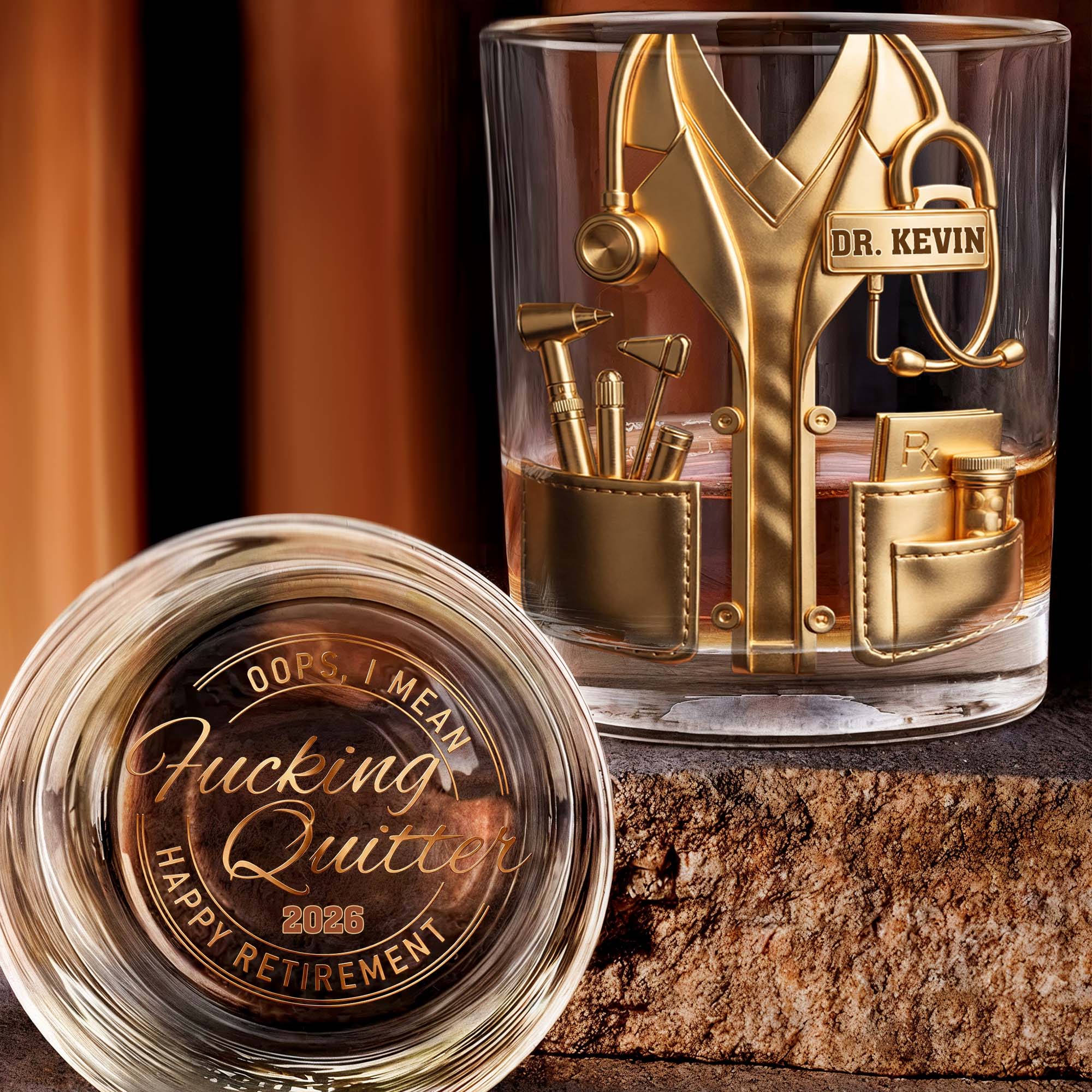 Oops I Mean Effing Quitter Happy Retirement Physician Lab Coat - Personalized Whiskey Glass - DOC140_PRIWI