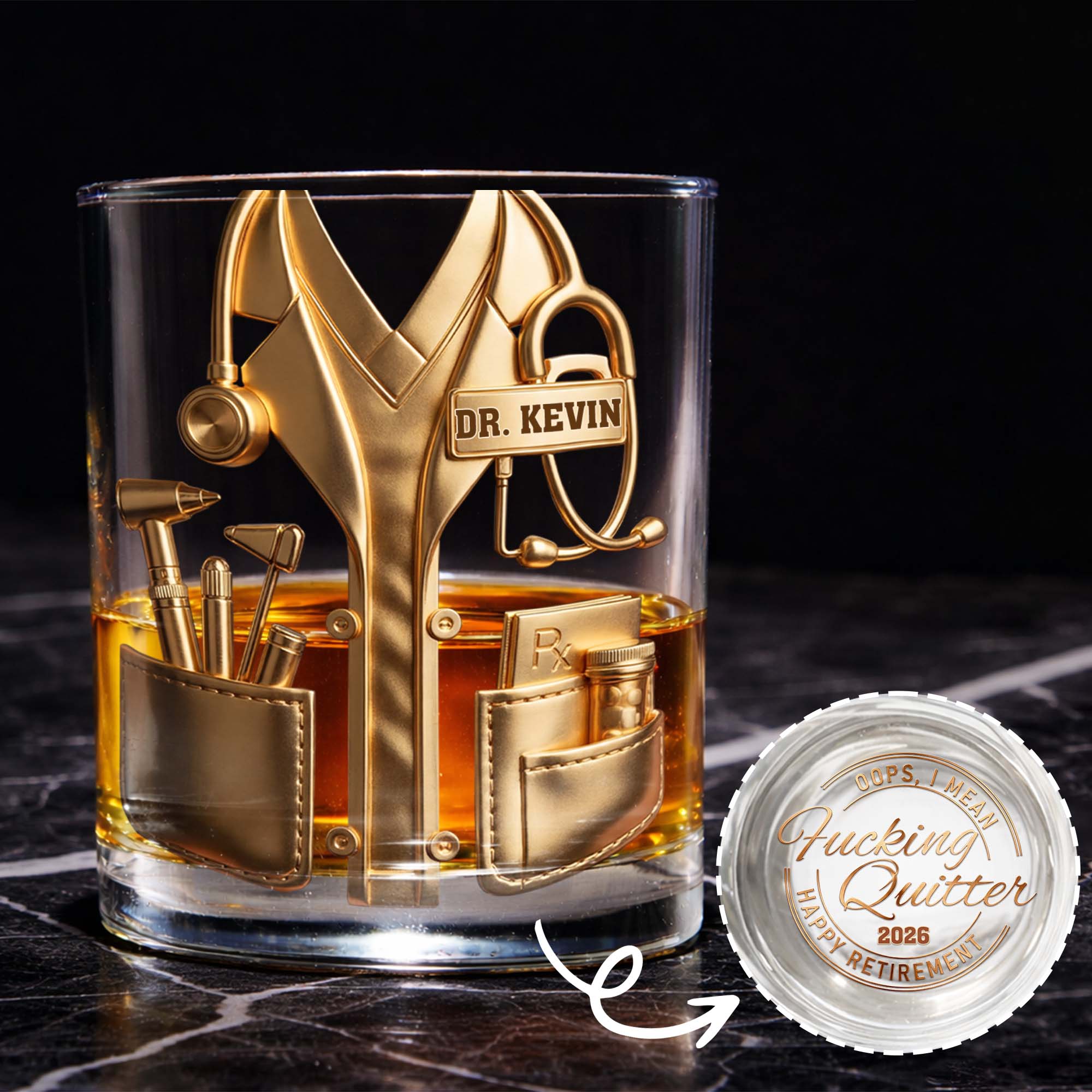 Oops I Mean Effing Quitter Happy Retirement Physician Lab Coat - Personalized Whiskey Glass - DOC140_PRIWI