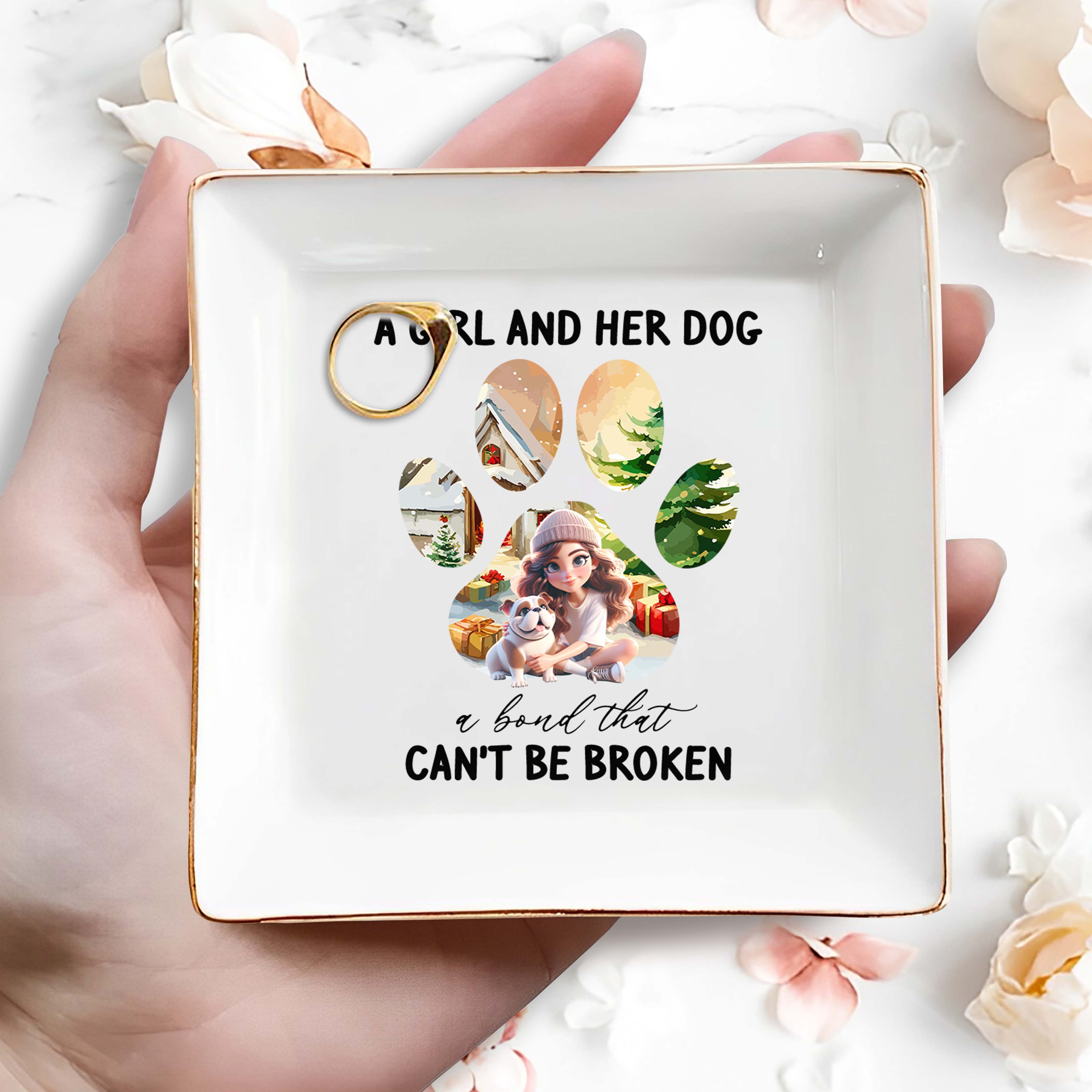 A Girl And Her Dog Bond That Can't Be Broken - Personalized Custom Jewelry Dish - DOG008_SCRD