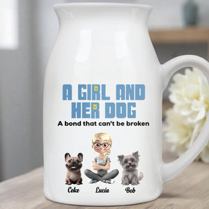 A Girl And Her Dogs, A Bond That Can't Be Broken - Personalized Ceramic Flower Vase
