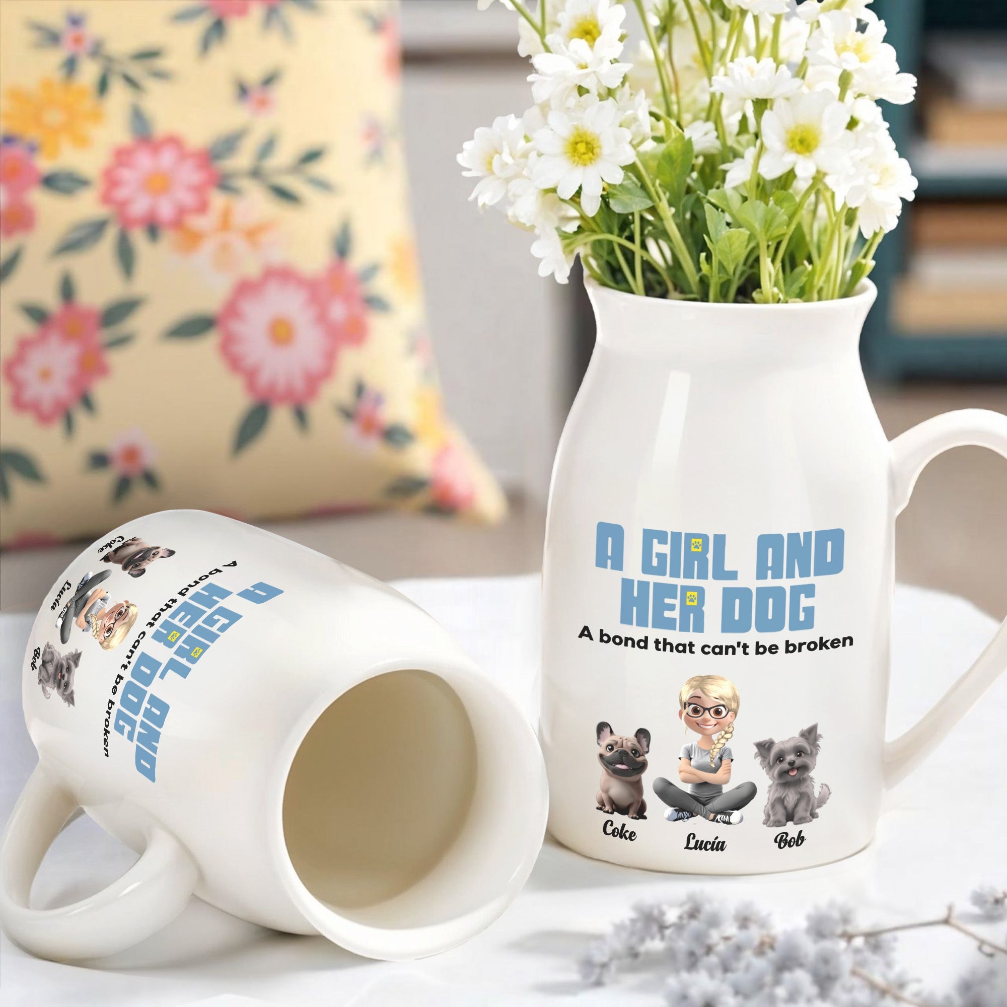 A Girl And Her Dogs, A Bond That Can't Be Broken - Personalized Ceramic Flower Vase