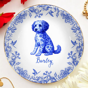 Celebrate Your Furry Friend With Elegant Floral Dog Design - Personalized Custom Jewelry Dish, Ceramic Dish, Round Shape - DOG049_RCRF