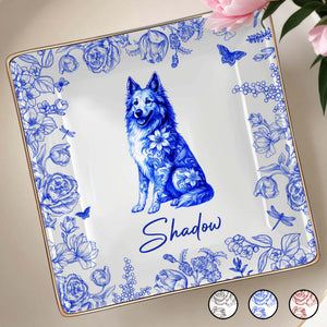 Beautiful Flowers And Pet Love - Personalized Custom Jewelry Dish, Ceramic Dish, Square Shape - DOG050_SCRF