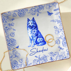 Beautiful Flowers And Pet Love - Personalized Custom Jewelry Dish, Ceramic Dish, Square Shape - DOG050_SCRF