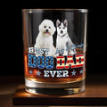 Best Dog Dad Ever With American Flag Dogs - Personalized Custom Whiskey Glass - DOG133_RWG