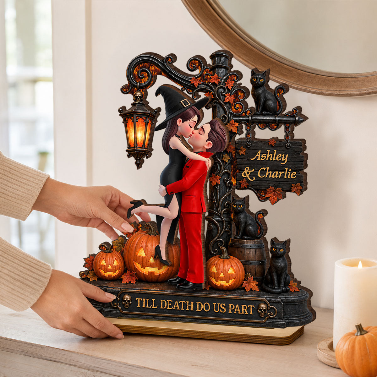 Till Death Do Us Part Kissing Couple - Personalized 2-Layered Wooden Plaque - Halloween Fall Decor for Her
