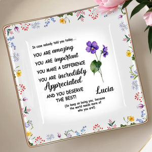 You Are Amazing Appreciation Ceramic Dish With Floral Design - Personalized Custom Jewelry Dish, Ceramic Dish, Square Shape - DTG004_SCRF