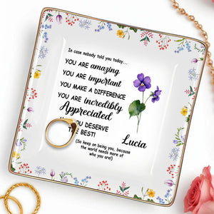 You Are Amazing Appreciation Ceramic Dish With Floral Design - Personalized Custom Jewelry Dish, Ceramic Dish, Square Shape - DTG004_SCRF