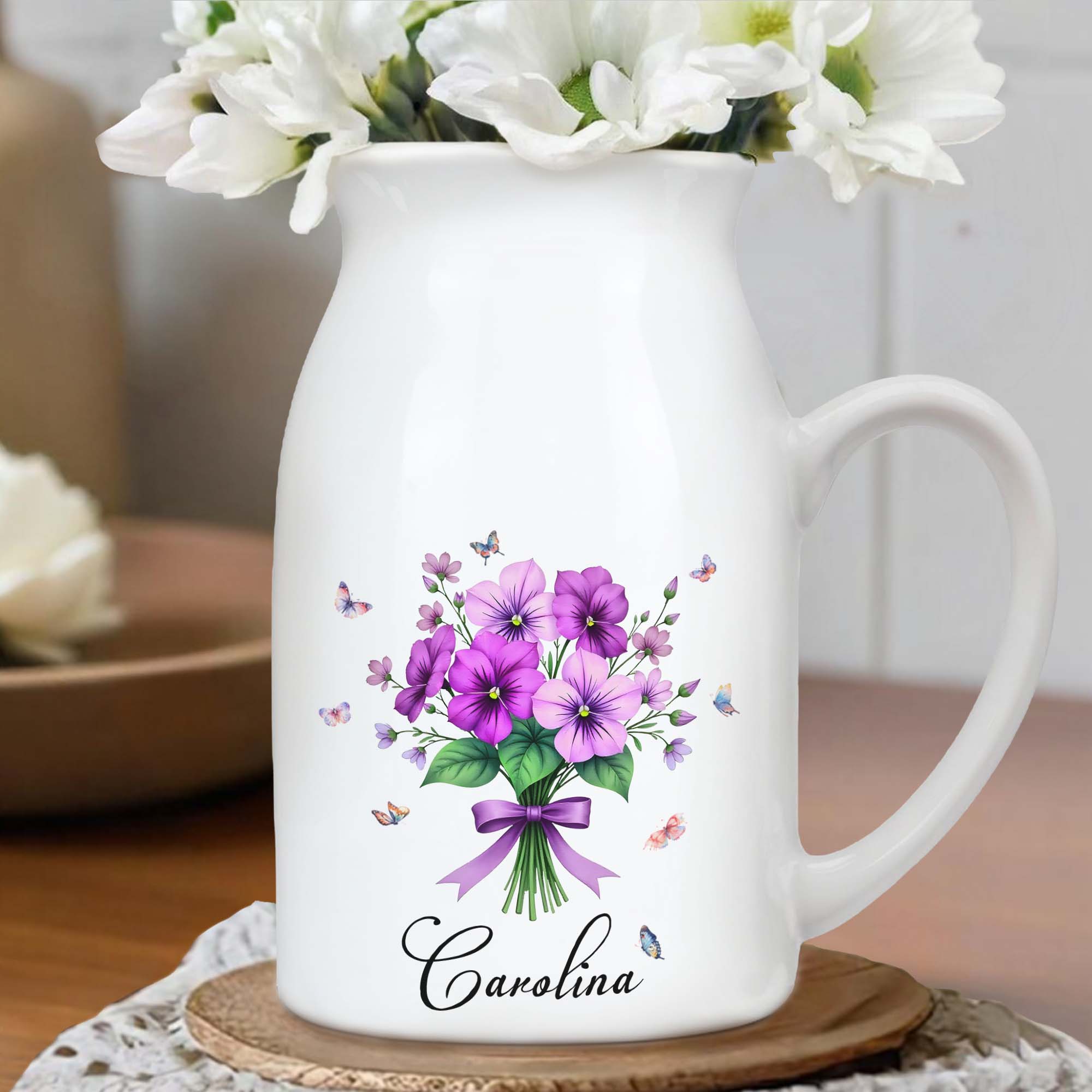 Create a Beautiful Centerpiece With This Ceramic Flower Vase, Flowers and Butterflies - Personalized Ceramic Flower Vase