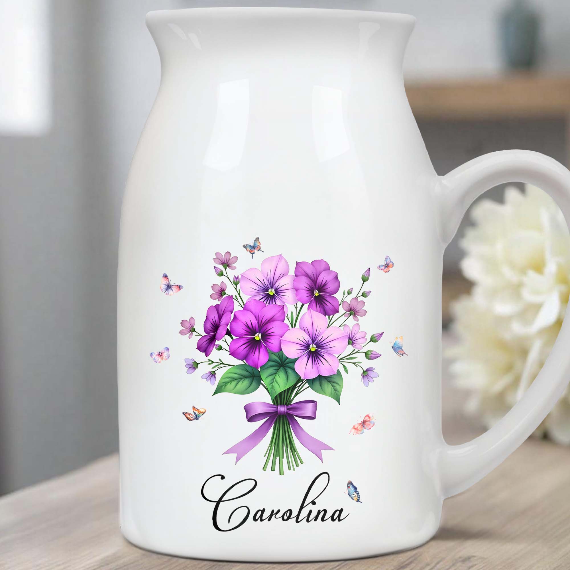Create a Beautiful Centerpiece With This Ceramic Flower Vase, Flowers and Butterflies - Personalized Ceramic Flower Vase