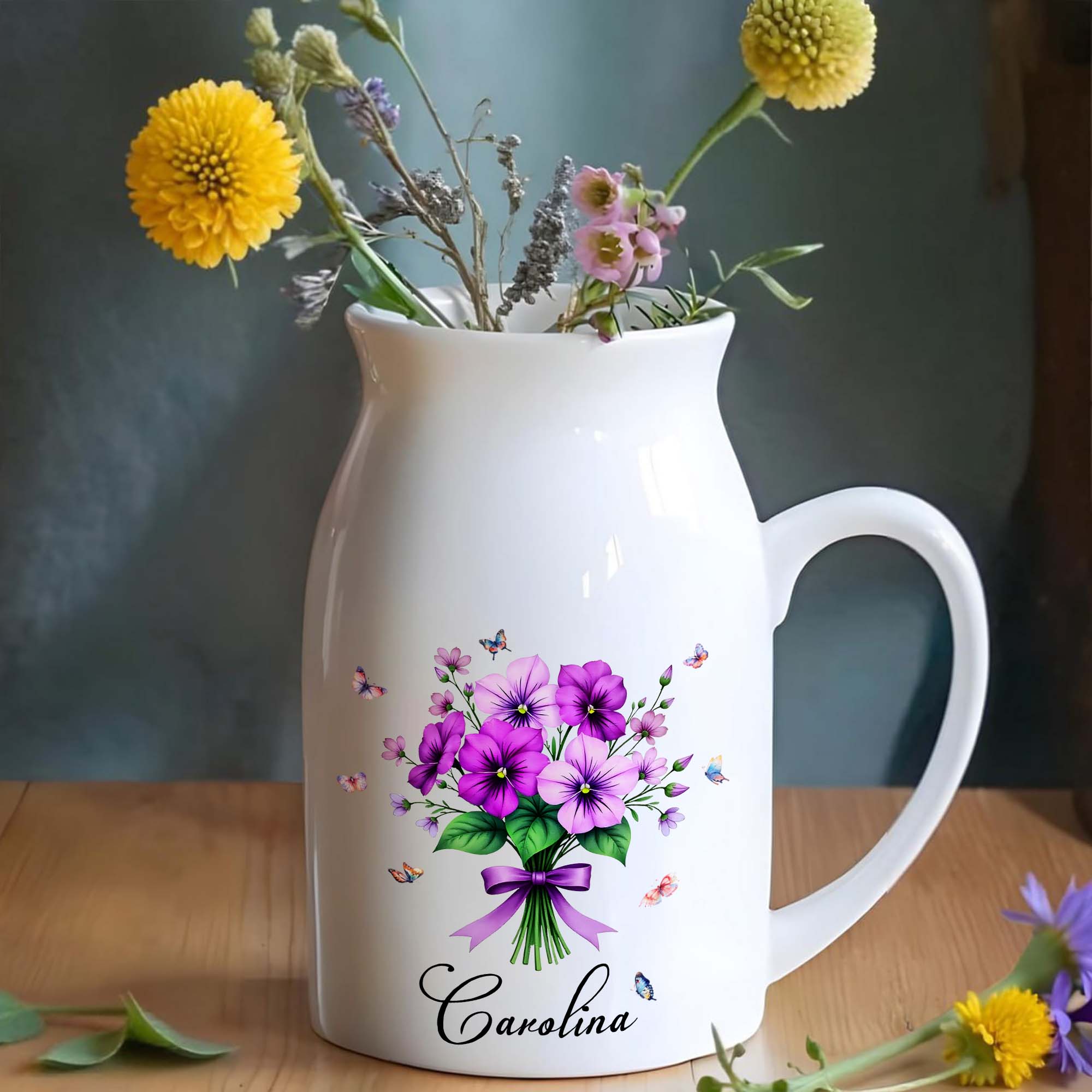 Create a Beautiful Centerpiece With This Ceramic Flower Vase, Flowers and Butterflies - Personalized Ceramic Flower Vase