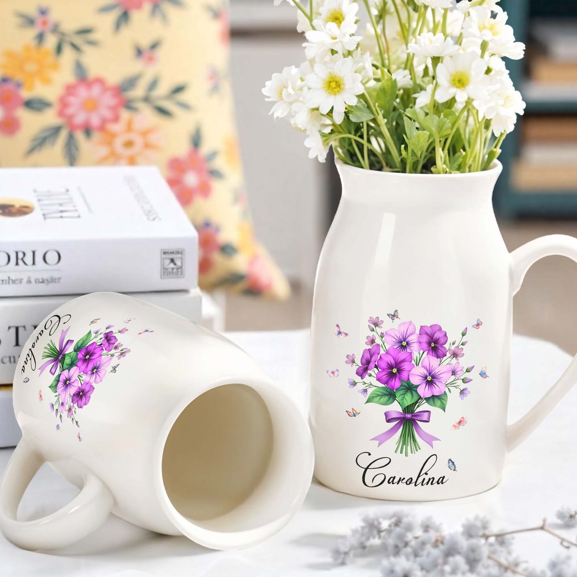 Create a Beautiful Centerpiece With This Ceramic Flower Vase, Flowers and Butterflies - Personalized Ceramic Flower Vase