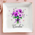 Charming Floral Design With Butterflies Perfect For Personalization - Personalized Custom Jewelry Dish, Square Ceramic Dish - DTG026_SCRD