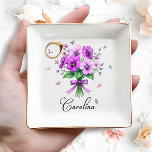 Charming Floral Design With Butterflies Perfect For Personalization - Personalized Custom Jewelry Dish, Square Ceramic Dish - DTG026_SCRD