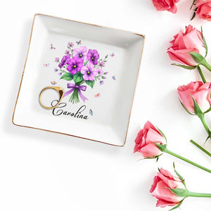 Charming Floral Design With Butterflies Perfect For Personalization - Personalized Custom Jewelry Dish, Square Ceramic Dish - DTG026_SCRD