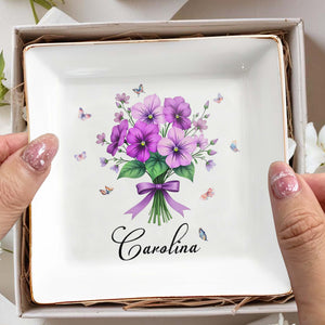 Charming Floral Design With Butterflies Perfect For Personalization - Personalized Custom Jewelry Dish, Square Ceramic Dish - DTG026_SCRD