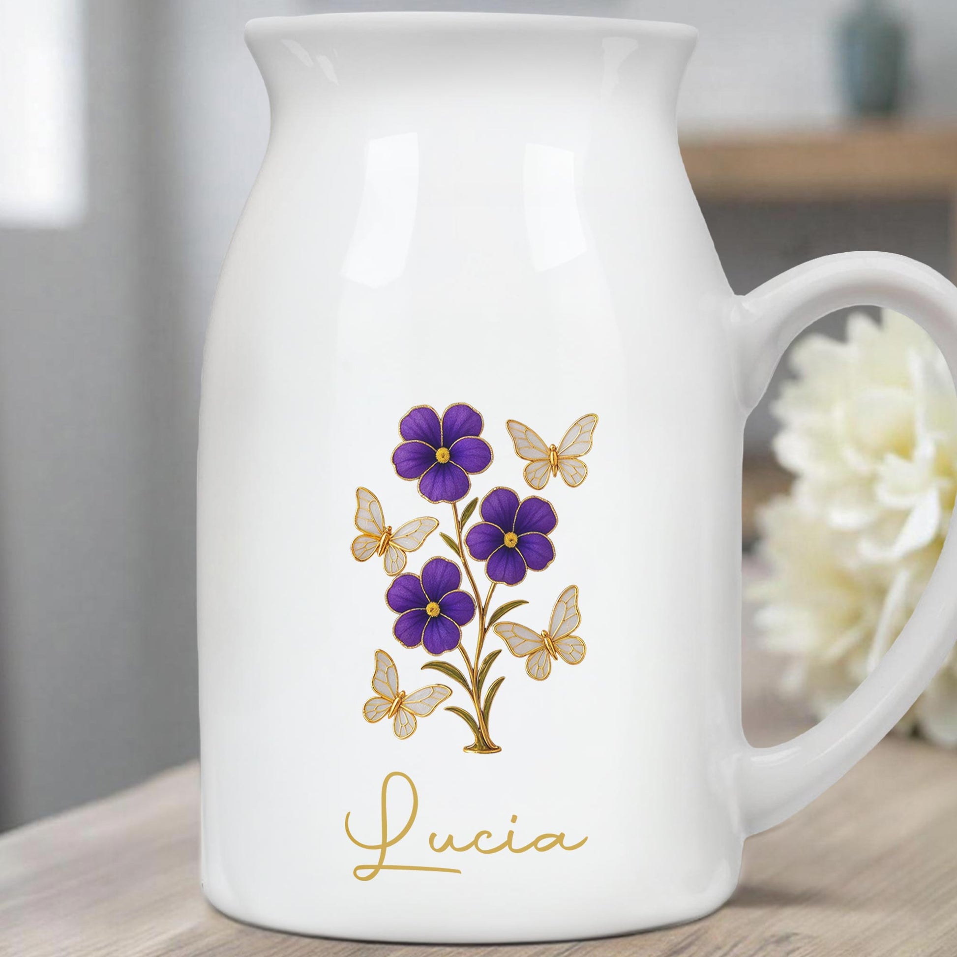 Elegant Flowers And Fluttering Butterflies Design - Personalized Ceramic Flower Vase