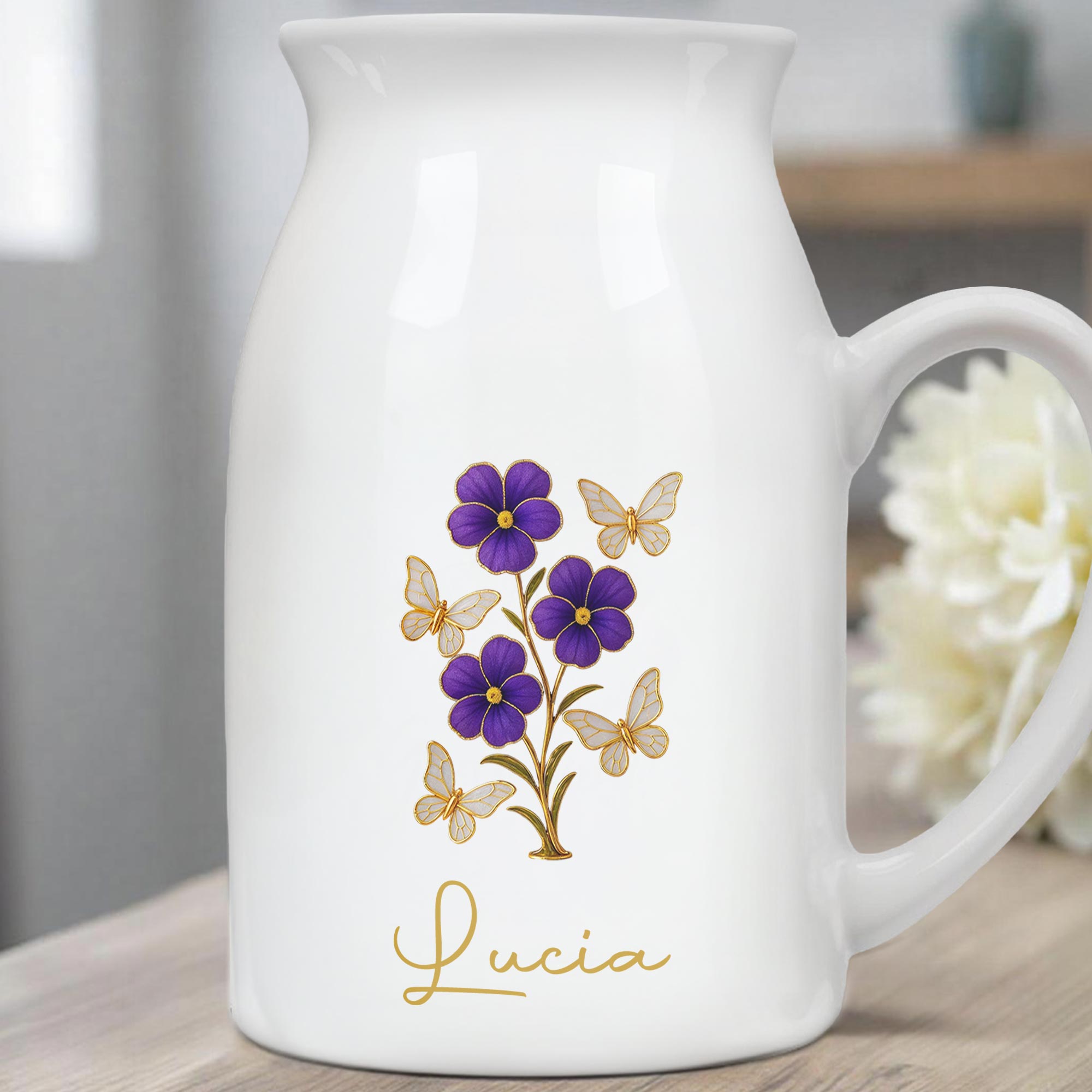 Elegant Flowers And Fluttering Butterflies Design - Personalized Ceramic Flower Vase