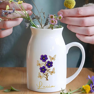 Elegant Flowers And Fluttering Butterflies Design - Personalized Ceramic Flower Vase