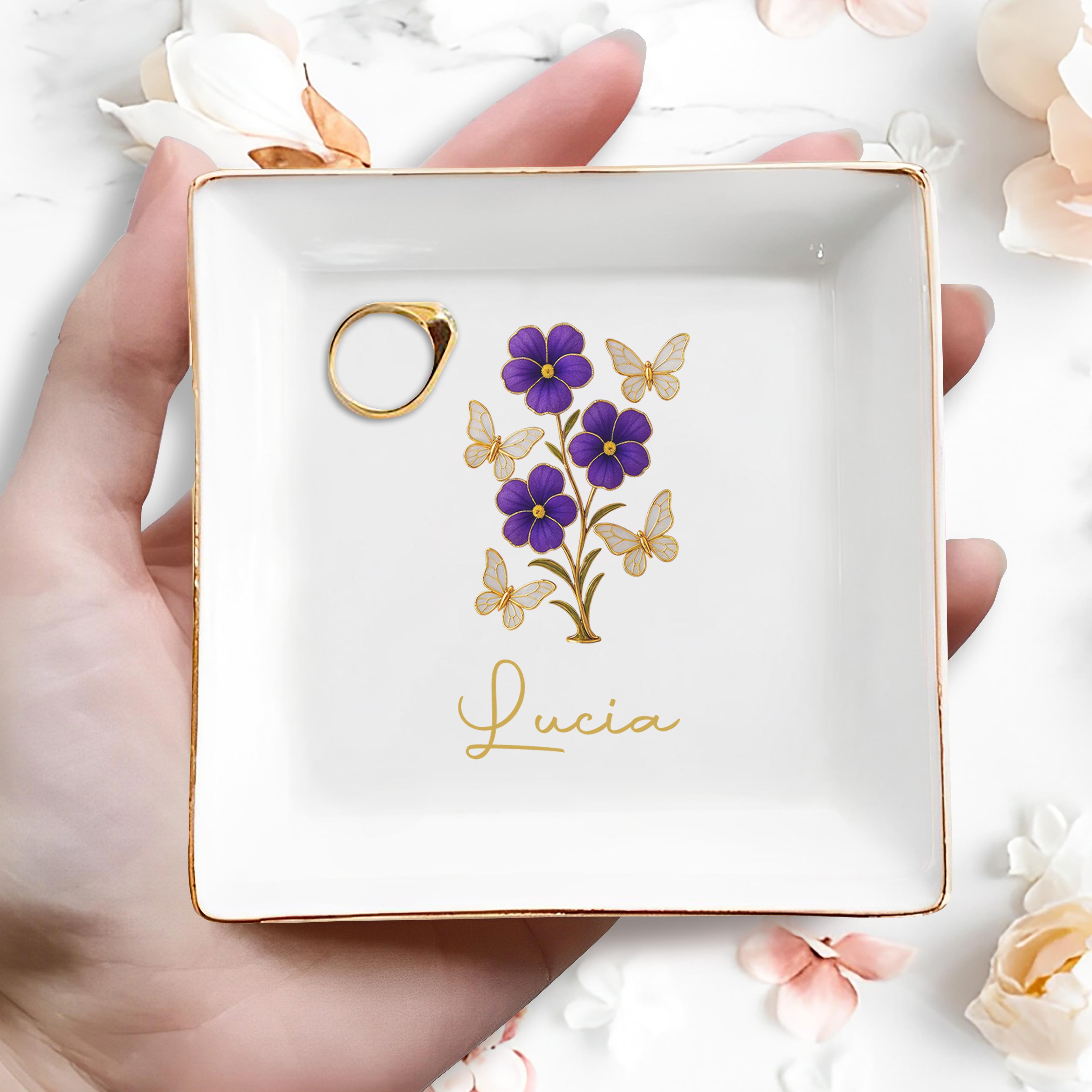 Brighten Up Your Day With Beautiful Flowers And Butterflies - Personalized Custom Jewelry Dish, Square Ceramic Dish - DTG032_SCRD