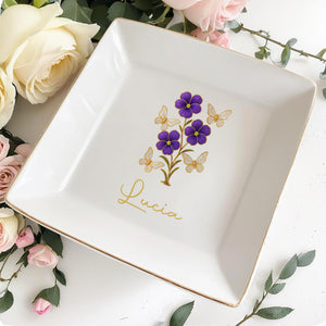 Brighten Up Your Day With Beautiful Flowers And Butterflies - Personalized Custom Jewelry Dish, Square Ceramic Dish - DTG032_SCRD