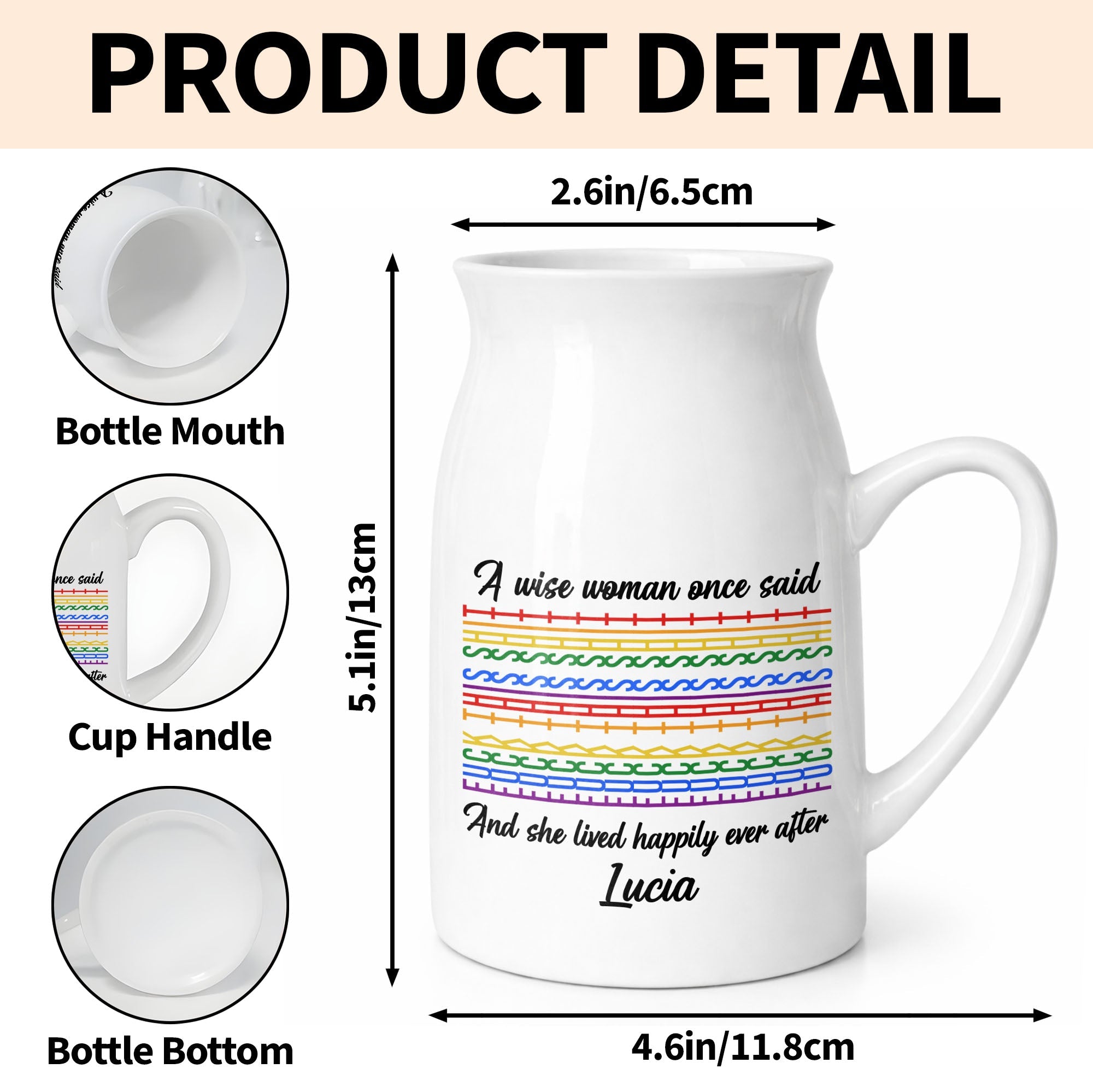 A Wise Woman Once Said Happily Ever After Colorful Pattern - Personalized Ceramic Flower Vase